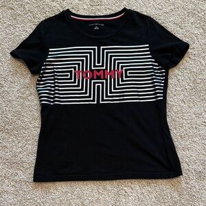 Tommy Hilfiger Black Tee with Red and White Graphic